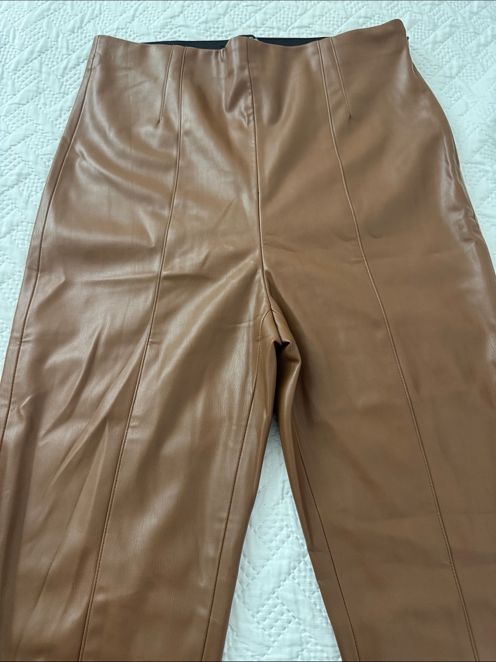 Zara Faux Leather High-Waist Pants in Cognac Brown